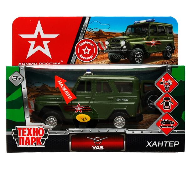 HUNTER-12SLARR-GN338203 Машина металл свет-звук UAZ HUNTER АРМИЯ РОССИИ 12 см, двер, багаж, ин, кор.