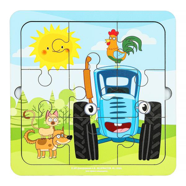 Игрушка деревянная пазл 15*15 см. СИНИЙ ТРАКТОР терм. пакет Буратино в кор.20шт