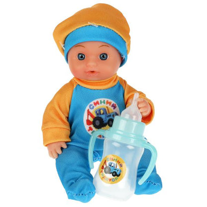 Пупс функц Синий ТРАКТОР 15см, пьет, пис, бутылочка, на блистере КАРАПУЗ в кор.72шт