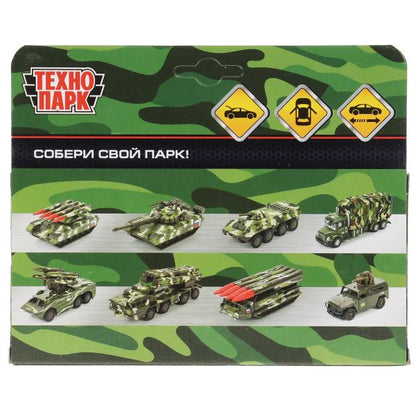 Машина металл АРМЕЙСКИЙ ВНЕДОРОЖНИК ПИКАП 12 см, двери, багажн, черн, кор. Технопарк в кор.2*36шт