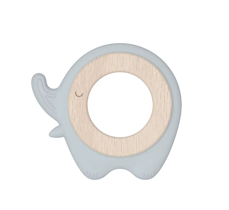 Angel dreams. SK2016 Прорезыватель силиконовый с деревянным кольцом "Слоник" (голубой)