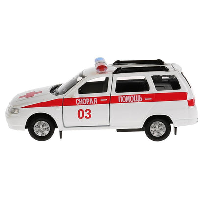 Машина металл LADA 111 скорая 12см, открыв. двери и багажник, инерц в кор. ТМ Технопарк в кор.2*24шт