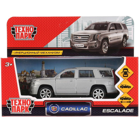 Машина металл CADILLAC ESCALADE 12 см, двери, багажник, инерц, серебро, кор. Технопарк в кор.2*36шт