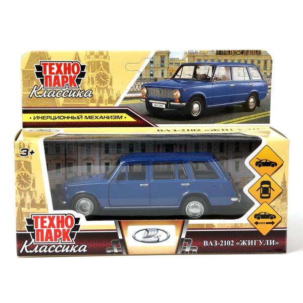 Машина металл ваз-2102 12 см, двери, багажник, инер,синий, кор. Технопарк в кор.2*36шт