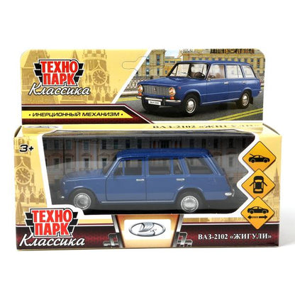 Машина металл ваз-2102 12 см, двери, багажник, инер,синий, кор. Технопарк в кор.2*36шт