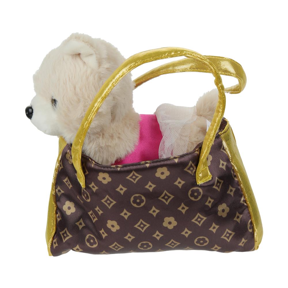 Мягкая игрушка собака 18см в коричневой сумочке Луи Виттон, в упаковке МОЙ ПИТОМЕЦ в кор.24шт