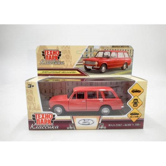 Машина металл ваз-2102 12 см, двери, багаж, инер, красный, кор. Технопарк в кор.2*36шт