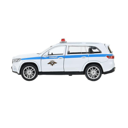 Машина металл свет-звук MERCEDES-BENZ gls class amg 12см,ПОЛИЦИЯ белый, кор. Parc technologique dans le cor.2*36шт