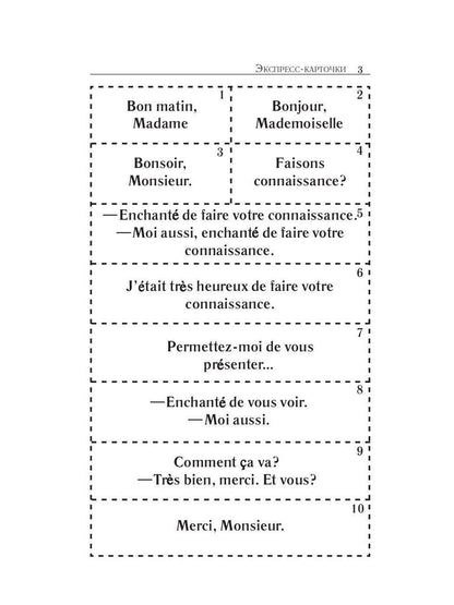 Карточки французско-русского разговорника