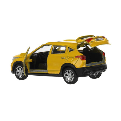 Машина металл KIA seltos длина 12 см, двери, багажник., инерц, желтый, кор. Технопарк в кор.2*36шт