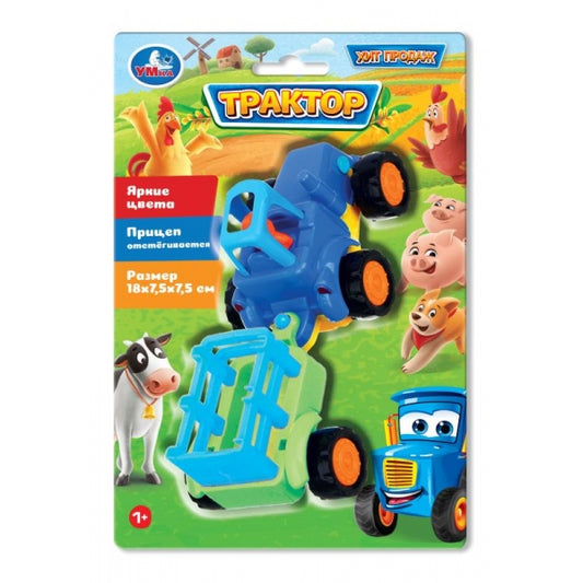 Каталка СИНИЙ ТРАКТОР С ПРИЦЕПОМ СИНИЙ ТРАКТОР на блист. Умка