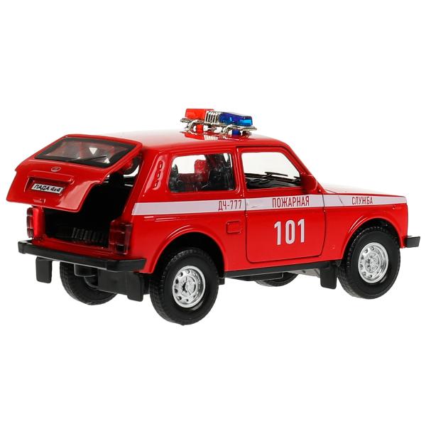 Technoparc. Garage "Пожарная часть" plastique 20,5 cm, + machine LADA 4x4, rouge, art.GARAGESMA-20PLFRI-L