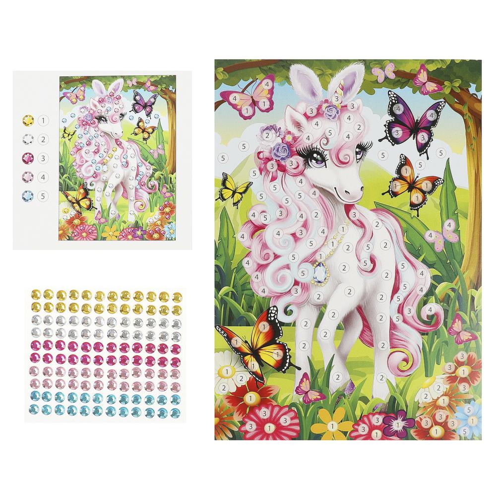 Аппликация стразами в пакете 15*21 см единорог МУЛЬТИ АРТ в кор.100шт