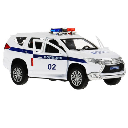 Машина металл MITSUBISHI PAJERO SPORT ПОЛИЦИЯ, 12 см, дв, баг, ин,белый,кор Технопарк в кор.2*36шт