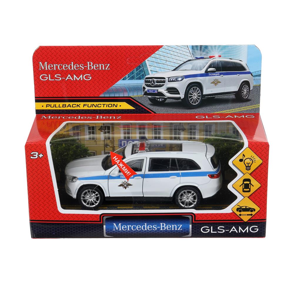 Машина металл свет-звук MERCEDES-BENZ gls class amg 12см,ПОЛИЦИЯ белый, кор. Parc technologique dans le cor.2*36шт