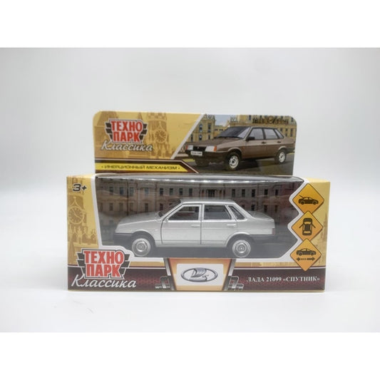 Машина металл LADA-21099 "СПУТНИК" 12 см, дверь, баг, инерц, серебр мет, кор. Технопарк в кор.2*36шт