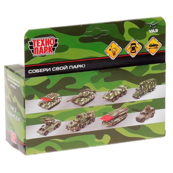 Машина металл свет-звук UAZ HUNTER beach воен., 11,5 см, двер,баг.,ин.,кор. Технопарк в кор.2*36шт