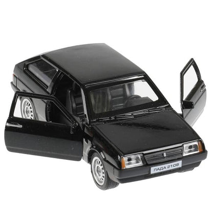 Машина металл LADA -2108 "СПУТНИК", 11,7 см, двери, баг., ин., черный, кор. Технопарк в кор.2*36шт