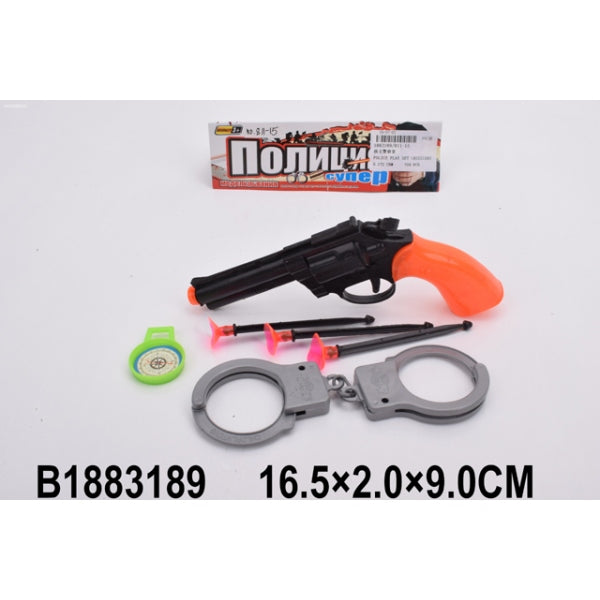 Набор ПОЛИЦИЯ (pistolet, присоски, наручники) в пак. dans le cor.4*180шт