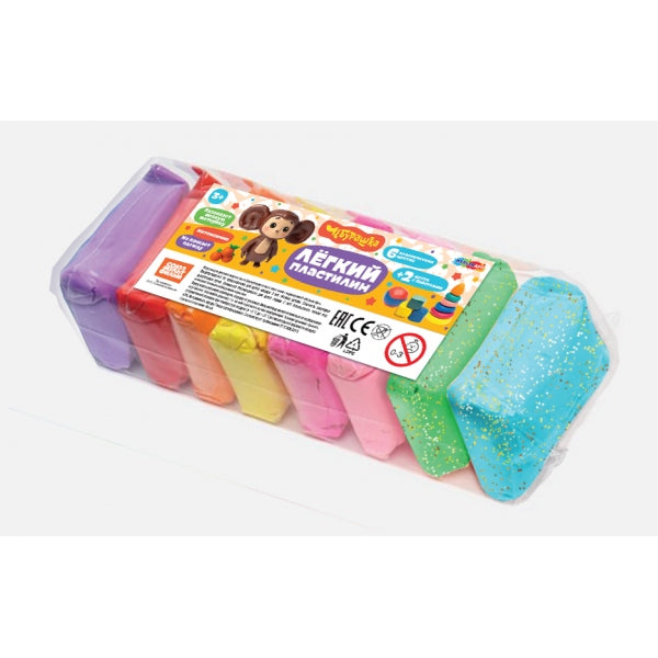 Легкий пластилин Чебурашка 8 цветов (классика+блёстки) MultiArt в кор.108наб