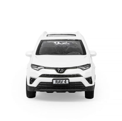 Машина металл TOYOTA RAV4 длина 12 см, двери, багажник, инерц, белый, кор. Технопарк в кор.2*36шт