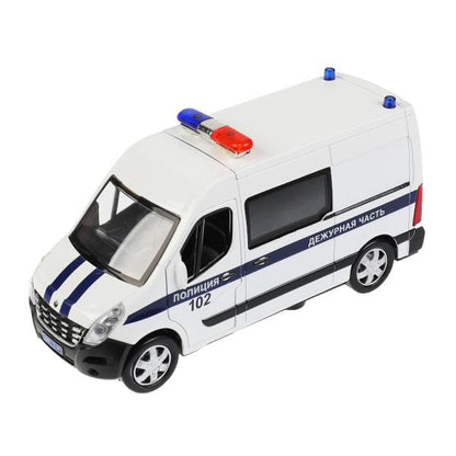 MASTER-14POL-WH 326462 Машина металл RENAULT MASTER ПОЛИЦИЯ 14 см, двери, инерц, белый, кор. Технопа