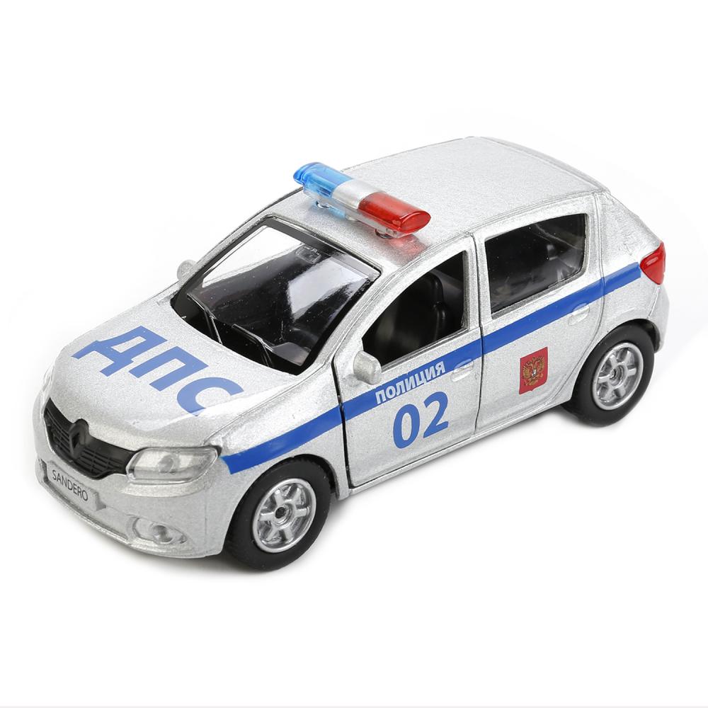Машина металл RENAULT sandero ПОЛИЦИЯ, 12 см, двери, багаж., инерц., кор. Технопарк в кор.2*24шт