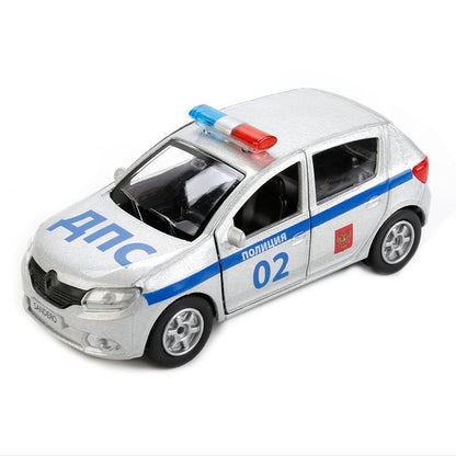Машина металл RENAULT sandero ПОЛИЦИЯ, 12 см, двери, багаж., инерц., кор. Технопарк в кор.2*24шт
