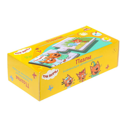Игрушка деревянная пазл 12,5*6 см. Три Кота терм. пакет Буратино в кор.15шт
