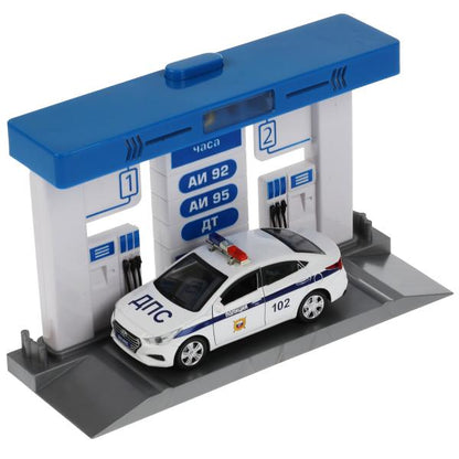 Игрушка пластик свет-звук АВТОЗАПРАВОЧНАЯ СТАНЦИЯ 21 см, С МАШИНКОЙ, кор. Технопарк в кор.2*24шт