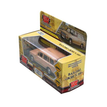 Машина металл ваз-2102 12 см, двери, багажник, инер,бежевый, кор. Технопарк в кор.2*36шт