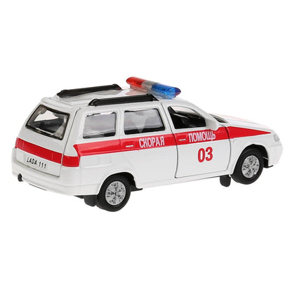 Машина металл LADA 111 скорая 12см, открыв. двери и багажник, инерц в кор. ТМ Технопарк в кор.2*24шт
