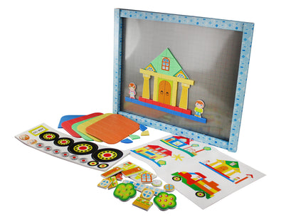 Мозаика магнитная. Веселый городок (5 цветов, 220 магнитных фишек, 30 дополнительных элементов)