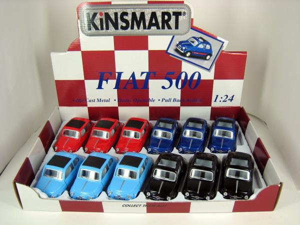 Машина металл. инерц. фиат 500 открыв. двери, цвет в ассорти. в дисплее Kinsmart уп-12шт в кор.2*6уп
