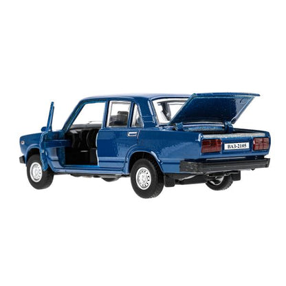 Машина металл LADA ваз-2105 1997 12 cm, двери, багаж, инерц.темно-синий,кор. Технопарк в кор.2*36шт
