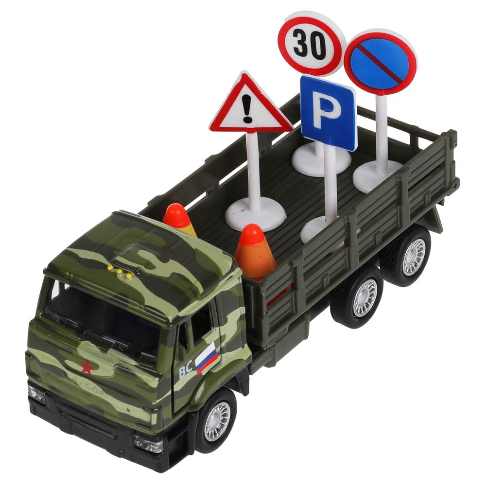 Машина металл KAMAZ , 12 см, дв., баг., инерц.+дорож. знаки, кор. Технопарк в кор.2*24шт