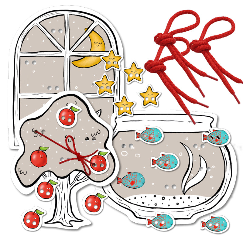«Веселые шнурочки». Завяжи и сосчитай яблоки, рыбок, звездочки