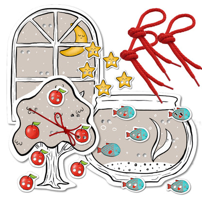 «Веселые шнурочки». Завяжи и сосчитай яблоки, рыбок, звездочки