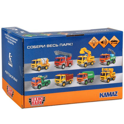 Машиназвук на бат свет+ Камаз "камаз мусоровоз" 17см, пласт, инерц. в кор. Технопарк в кор.36шт