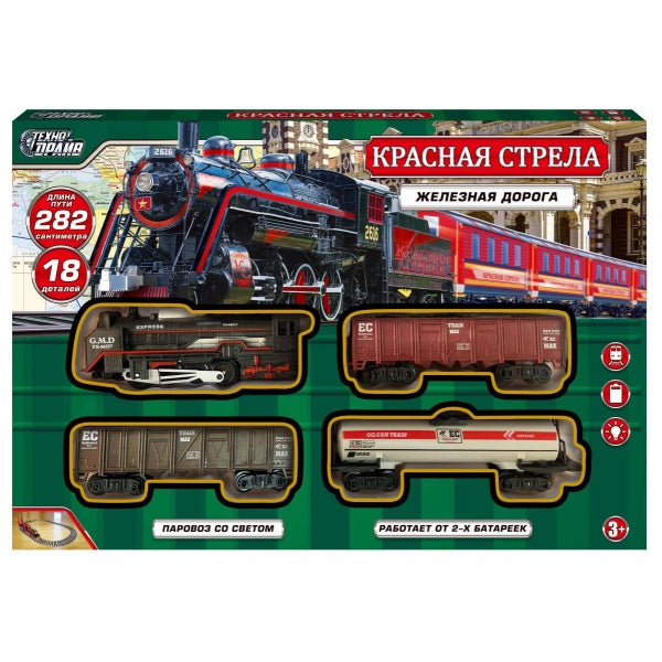 Железная дорога на бат. красная стрела свет, длина 282см, кор.35*24,5*4см ТЕХНОДРАЙВ в кор.2*30шт