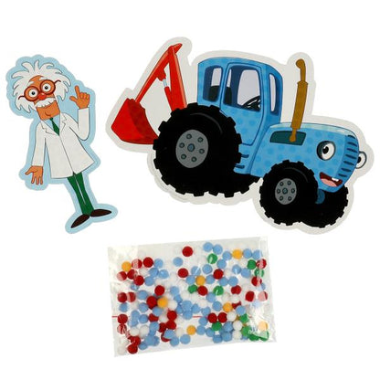 Аппликация помпонами фигурная СИНИЙ ТРАКТОР 17*23 см МУЛЬТИ АРТ в кор.100шт