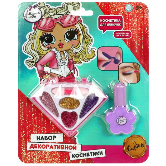 Косметика ДЛЯ ДЕВОЧЕК тени для век с блесками, лак для ногтей МИЛАЯ ЛЕДИ в кор.2*288шт
