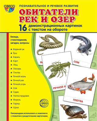 Дем. cartes СУПЕР Обитатели рек и озер.16 démonstraционных cartes с текстом на обороте (учебно-методическое пособие с комплектом Matériau de démonstration 173x220 mm, facile à installer et à récupérer