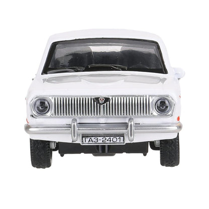 Машина металл ГАЗ-2401 ВОЛГА длина 12 см, двери, багажник, инерц, белый, кор. Технопарк в кор.2*36шт