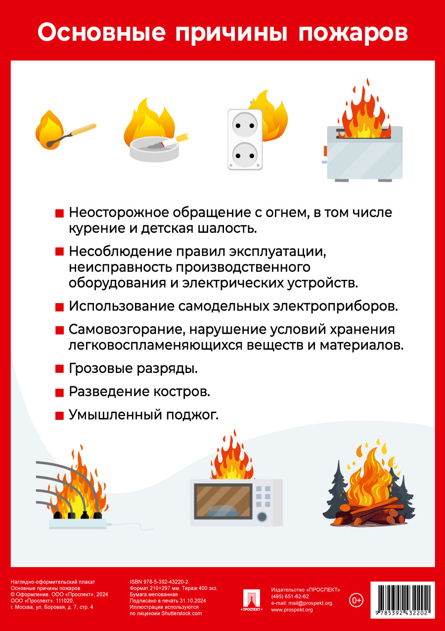 Основные причины пожаров. Наглядно-оформительный плакат.-М.:Проспект,2025. Формат А4