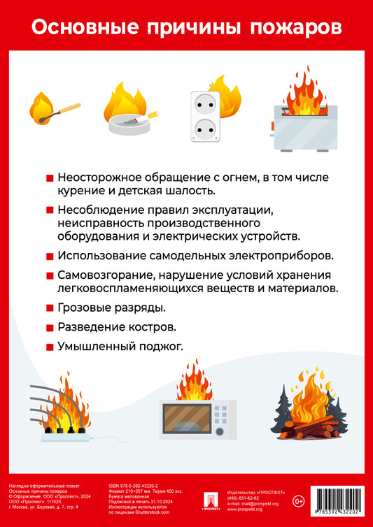 Основные причины пожаров. Наглядно-оформительный плакат.-М.:Проспект,2025. Формат А4