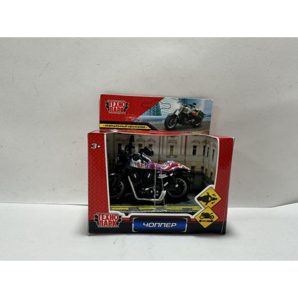 Модель металл ЧОППЕР 9 см, инерция, руль, ассорт. цвет. Технопарк в кор.2*168шт