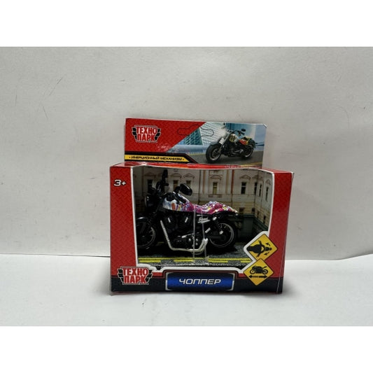 Модель металл ЧОППЕР 9 см, инерция, руль, ассорт. цвет. Технопарк в кор.2*168шт