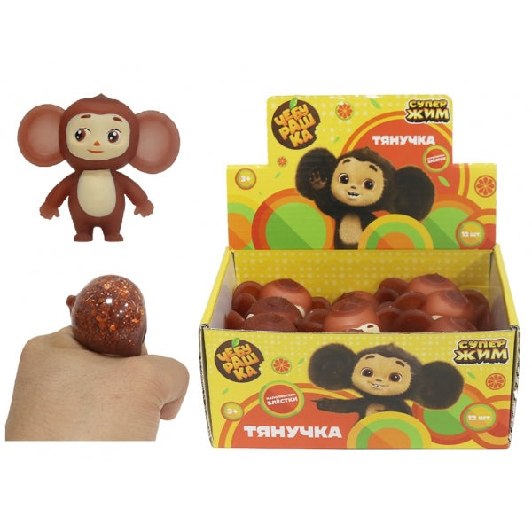 Игрушка-antistress тянучка Чебурашка наполнение блестки, дисплей Супер Жим уп-12шт в кор.4уп