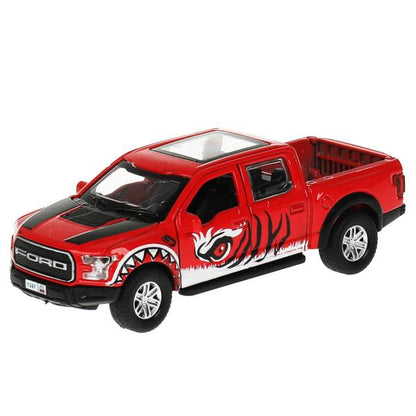 Machine en métal FORD F150 RAPTOR ХИЩНИКИ 12 см, двер, баг, инер, красный, kor. Parc technologique dans le cor.2*36шт